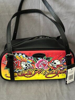 NWT Ed Hardy Skulls, Roses, Butterflies & Rhinestones Satchel